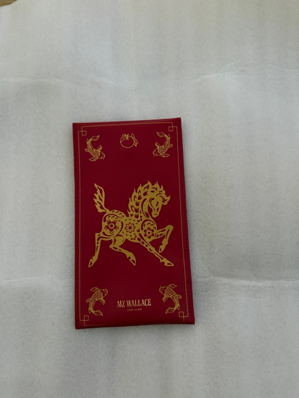 MZ Wallace Red Pouch with Gold Horse Motif
